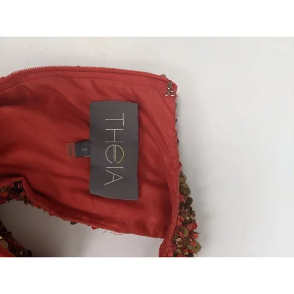 Theia Sequin Top Cocktail Fit & Flare Party Dress Silk Size 2 - Picture 2 of 12